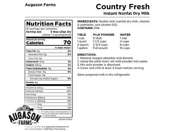 Augason Farms: Country Fresh 100% Real Instant Nonfat Dry Milk Pouch